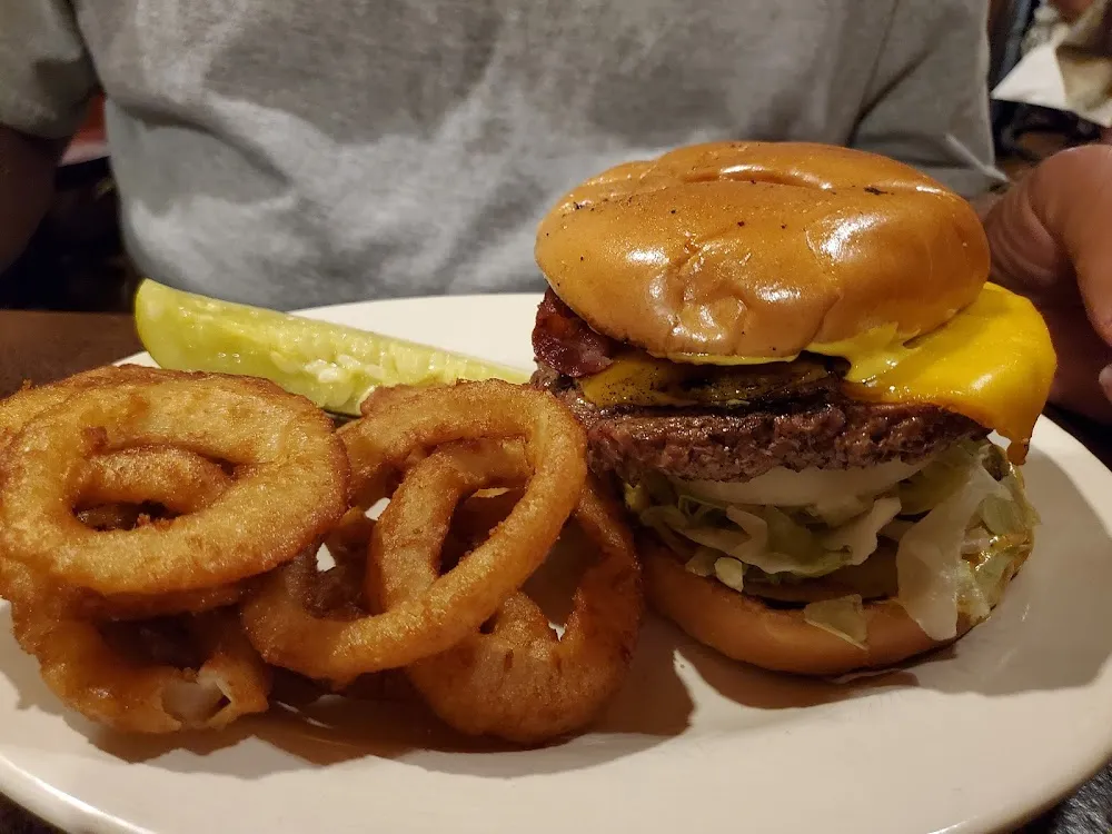 Half Pound Cheeseburger with Onion Rings